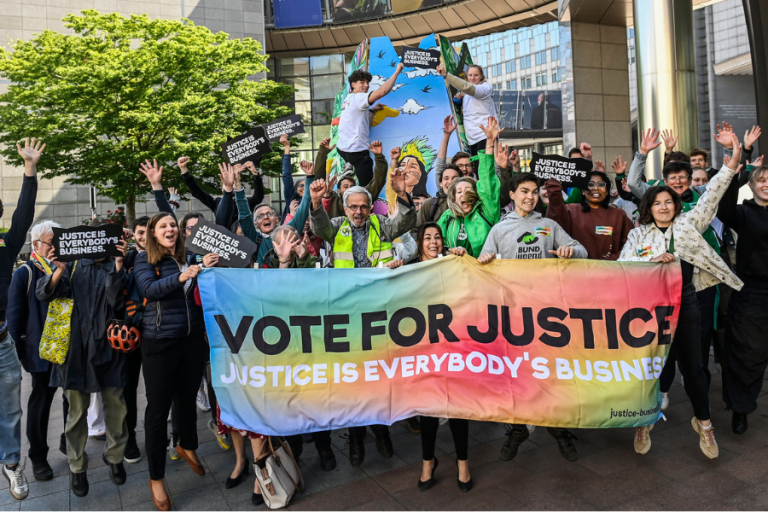 Aktion der Kampagne Justice is Everybody's buisness in Brüssel